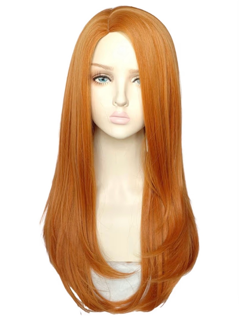 Synthetic Blend Long Straight Wig - Vibrant Ginger Orange Color